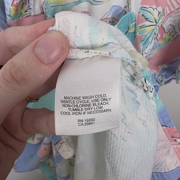 Alfred Dunner Pink White Blue Pastels Tropical Vacation Button Up Shirt Size 18W - Picture 3 of 5